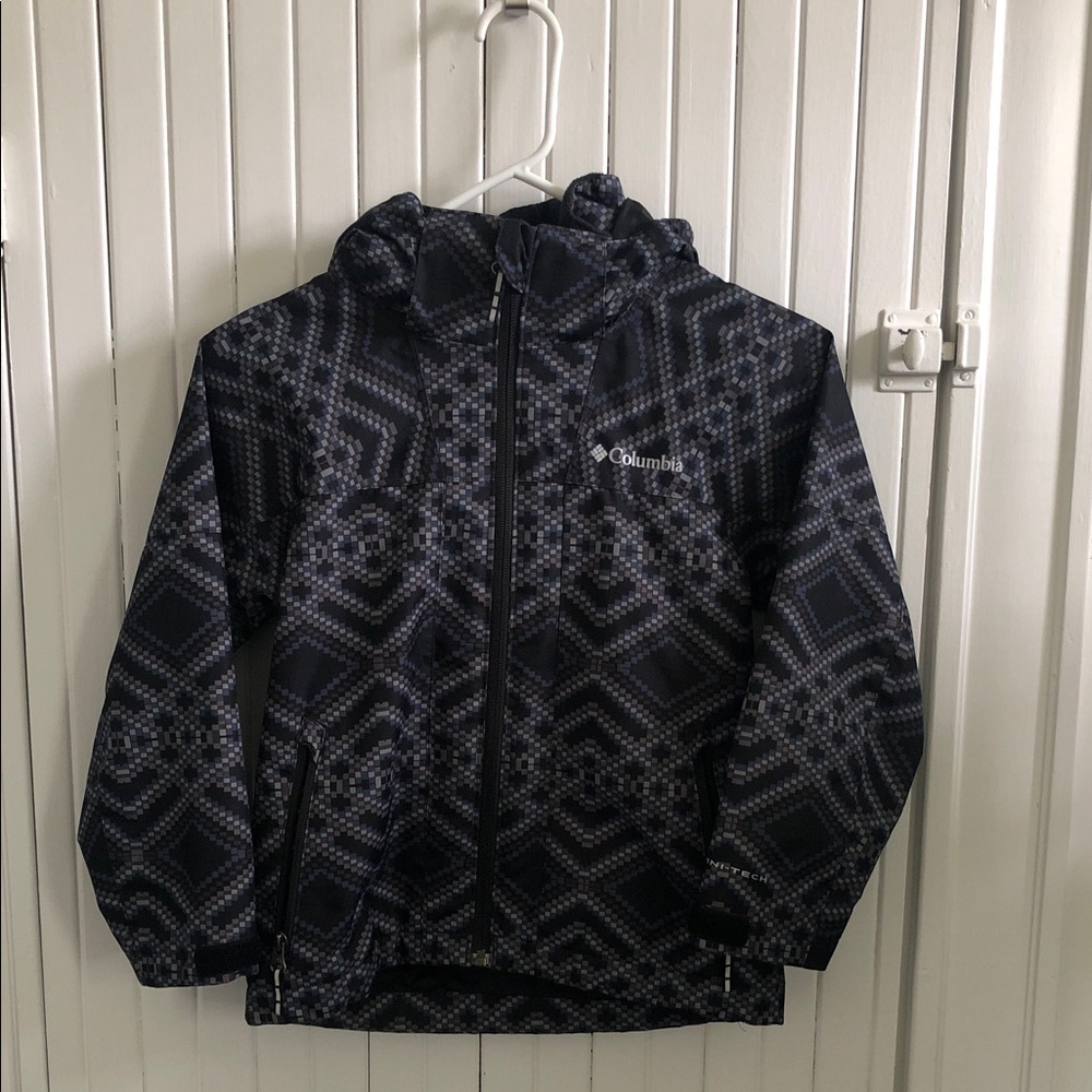 Columbia Black & Gray Geometric Hooded Shell Jacket